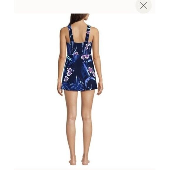 Lands' End Smocked  Swim Dress blue - Picture 5 of 7